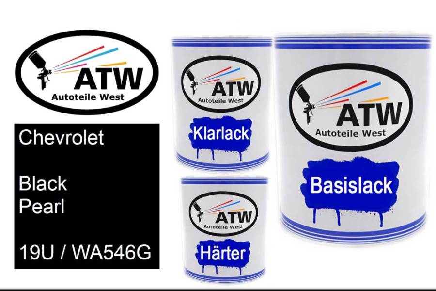 Chevrolet, Black Pearl, 19U / WA546G: 1L Lackdose + 1L Klarlack + 500ml Härter - Set, von ATW Autoteile West.